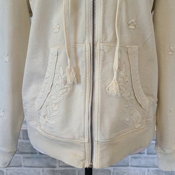 Sundance Embroidered Zip Up Hoodie Sweatshirt Jacket Cream Med Womens Cottage - Picture 10 of 10